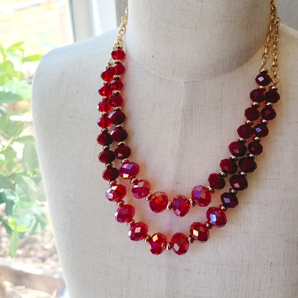 Erica Lyons Red & Gold Beaded Necklace
